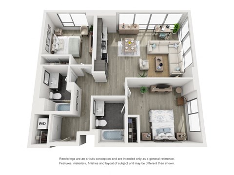 Floor plan for 2 beds, 2 baths, 1081 sqft